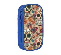 BNVSADC Mexican Skull Printed Pencil Case for Girls Boys, Large Capacity Pencil Pouch Cute Pencil Box Adult Makeup Bag with 2 Compartments, Blue