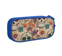 BNVSADC Mexican Skull Printed Pencil Case Large Pen Bag Cute Pencil Box Pouch Office School Stationery Organizer for Girls Boys, Blue