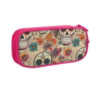 BNVSADC Mexican Skull Printed Pencil Case Large Pen Bag Cute Pencil Box Pouch Office School Stationery Organizer for Girls Boys, Pink