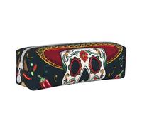 BNVSADC Mexican Skull Printed Pencil Case Leather Pencil Pouch Cute Stationery Pencil Pen Bag with Zipper for School Office Travel