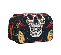 BNVSADC Mexican Skull Printed Print Flip Top Double Layer Pencil Case - Large Capacity School Supplies Organizer for Students, Kids, Teens, Artists, Travel & Office Use