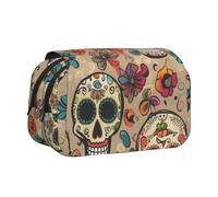 BNVSADC Mexican Skull Printed Print Flip Top Double Layer Pencil Case - Large Capacity School Supplies Organizer for Students, Kids, Teens, Artists, Travel & Office Use