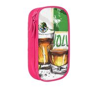 BNVSADC Mexico Flag and Tequila Printed Pencil Case for Girls Boys, Large Capacity Pencil Pouch Cute Pencil Box Adult Makeup Bag with 2 Compartments, Pink