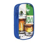 BNVSADC Mexico Flag and Tequila Printed Pencil Case for Girls Boys, Large Capacity Pencil Pouch Cute Pencil Box Adult Makeup Bag with 2 Compartments, Blue