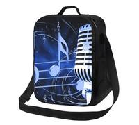 BNVSADC Microphone with Music Notes Print Insulated Lunch Bag Tote Bag for Women Men Reusable Lunch Cooler Bag with Shoulder Strap for Office School Picnic Beach