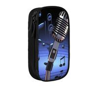BNVSADC Microphone with Music Notes Printed Pencil Case for Girls Boys, Large Capacity Pencil Pouch Cute Pencil Box Adult Makeup Bag with 2 Compartments, Black