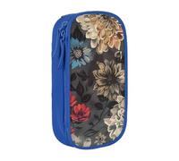 BNVSADC Modern Floral Printed Pencil Case for Girls Boys, Large Capacity Pencil Pouch Cute Pencil Box Adult Makeup Bag with 2 Compartments, Blue