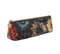 BNVSADC Modern Floral Printed Triangle Pencil Case Leather Pencil Pouch Cute Stationery Pencil Pen Bag for School Office Travel