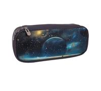 BNVSADC Moon Stars and Planets Printed Leather Pencil Pen Case & Makeup Bag - Stylish Pencil Bag Stationery Organizer Pouch for School Office Travel