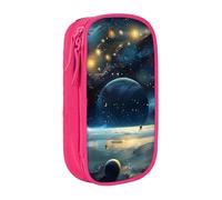 BNVSADC Moon Stars and Planets Printed Pencil Case for Girls Boys, Large Capacity Pencil Pouch Cute Pencil Box Adult Makeup Bag with 2 Compartments, Pink