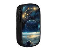 BNVSADC Moon Stars and Planets Printed Pencil Case for Girls Boys, Large Capacity Pencil Pouch Cute Pencil Box Adult Makeup Bag with 2 Compartments, Black