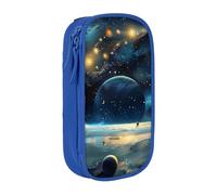 BNVSADC Moon Stars and Planets Printed Pencil Case for Girls Boys, Large Capacity Pencil Pouch Cute Pencil Box Adult Makeup Bag with 2 Compartments, Blue