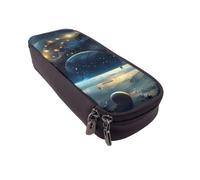 BNVSADC Moon Stars and Planets Printed PU Leather Flip Pencil Case, Cute Pencil Box Pen Bag Stationery Organizer Makeup Bag for School Office Travel
