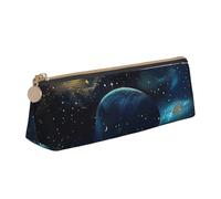 BNVSADC Moon Stars and Planets Printed Triangle Pencil Case Leather Pencil Pouch Cute Stationery Pencil Pen Bag for School Office Travel