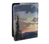 BNVSADC Moose Mountain Pine Tree Wilderness Printed Passport Holder Travel PU Leather Passport Cover Case Organiser for Men Women, 6.5 inch