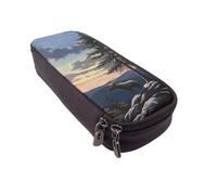 BNVSADC Moose Mountain Pine Tree Wilderness Printed PU Leather Flip Pencil Case, Cute Pencil Box Pen Bag Stationery Organizer Makeup Bag for School Office Travel