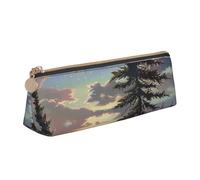BNVSADC Moose Mountain Pine Tree Wilderness Printed Triangle Pencil Case Leather Pencil Pouch Cute Stationery Pencil Pen Bag for School Office Travel