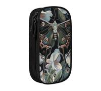 BNVSADC Moth That Looks Like a Peacock Printed Pencil Case for Girls Boys, Large Capacity Pencil Pouch Cute Pencil Box Adult Makeup Bag with 2 Compartments, Black