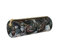 BNVSADC Moth That Looks Like a Peacock Printed Round Pencil Case Leather Pencil Pouch Cute Stationery Pencil Pen Bag for School Office Travel