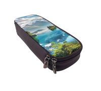 BNVSADC Mountain Lake View Sunny Day Nature Printed PU Leather Flip Pencil Case, Cute Pencil Box Pen Bag Stationery Organizer Makeup Bag for School Office Travel