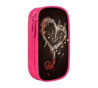 BNVSADC Music Symbols Love Printed Pencil Case for Girls Boys, Large Capacity Pencil Pouch Cute Pencil Box Adult Makeup Bag with 2 Compartments, Pink