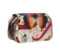 BNVSADC Musica Butterfly Printed Print Flip Top Double Layer Pencil Case - Large Capacity School Supplies Organizer for Students, Kids, Teens, Artists, Travel & Office Use