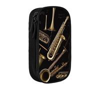 BNVSADC Musical Instruments Printed Pencil Case for Girls Boys, Large Capacity Pencil Pouch Cute Pencil Box Adult Makeup Bag with 2 Compartments, Black