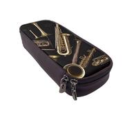 BNVSADC Musical Instruments Printed PU Leather Flip Pencil Case, Cute Pencil Box Pen Bag Stationery Organizer Makeup Bag for School Office Travel