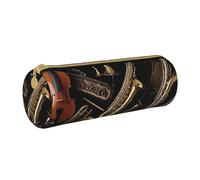 BNVSADC Musical Instruments Printed Round Pencil Case Leather Pencil Pouch Cute Stationery Pencil Pen Bag for School Office Travel