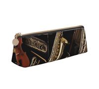 BNVSADC Musical Instruments Printed Triangle Pencil Case Leather Pencil Pouch Cute Stationery Pencil Pen Bag for School Office Travel