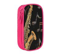 BNVSADC Musical Notes Treble Printed Pencil Case for Girls Boys, Large Capacity Pencil Pouch Cute Pencil Box Adult Makeup Bag with 2 Compartments, Pink
