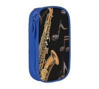 BNVSADC Musical Notes Treble Printed Pencil Case for Girls Boys, Large Capacity Pencil Pouch Cute Pencil Box Adult Makeup Bag with 2 Compartments, Blue