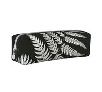 BNVSADC Natural Plant Silhouette Fern Leaf Printed Pencil Case Leather Pencil Pouch Cute Stationery Pencil Pen Bag with Zipper for School Office Travel