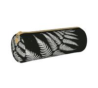 BNVSADC Natural Plant Silhouette Fern Leaf Printed Round Pencil Case Leather Pencil Pouch Cute Stationery Pencil Pen Bag for School Office Travel