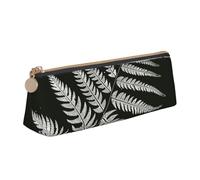 BNVSADC Natural Plant Silhouette Fern Leaf Printed Triangle Pencil Case Leather Pencil Pouch Cute Stationery Pencil Pen Bag for School Office Travel