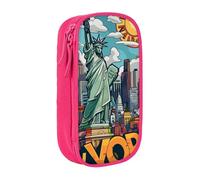 BNVSADC New York American Theme Art Printed Pencil Case for Girls Boys, Large Capacity Pencil Pouch Cute Pencil Box Adult Makeup Bag with 2 Compartments, Pink