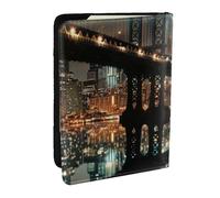 BNVSADC New York Manhattan Bridge Night Printed Passport Holder Travel PU Leather Passport Cover Case Organiser for Men Women, 6.5 inch