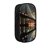 BNVSADC New York Manhattan Bridge Night Printed Pencil Case for Girls Boys, Large Capacity Pencil Pouch Cute Pencil Box Adult Makeup Bag with 2 Compartments, Black