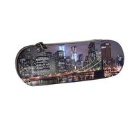BNVSADC New York Night Printed Leather Pencil Pen Case & Makeup Bag - Stylish Hard Shell Pencil Bag Stationery Organizer Pouch for School Office Travel
