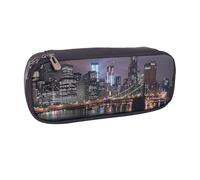 BNVSADC New York Night Printed Leather Pencil Pen Case & Makeup Bag - Stylish Pencil Bag Stationery Organizer Pouch for School Office Travel