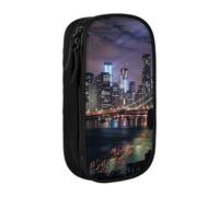 BNVSADC New York Night Printed Pencil Case for Girls Boys, Large Capacity Pencil Pouch Cute Pencil Box Adult Makeup Bag with 2 Compartments, Black
