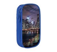 BNVSADC New York Night Printed Pencil Case for Girls Boys, Large Capacity Pencil Pouch Cute Pencil Box Adult Makeup Bag with 2 Compartments, Blue