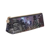 BNVSADC New York Night Printed Triangle Pencil Case Leather Pencil Pouch Cute Stationery Pencil Pen Bag for School Office Travel