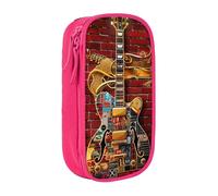BNVSADC Note Guitar Printed Pencil Case for Girls Boys, Large Capacity Pencil Pouch Cute Pencil Box Adult Makeup Bag with 2 Compartments, Pink