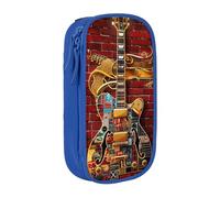 BNVSADC Note Guitar Printed Pencil Case for Girls Boys, Large Capacity Pencil Pouch Cute Pencil Box Adult Makeup Bag with 2 Compartments, Blue