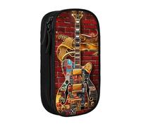 BNVSADC Note Guitar Printed Pencil Case for Girls Boys, Large Capacity Pencil Pouch Cute Pencil Box Adult Makeup Bag with 2 Compartments, Black