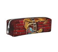BNVSADC Note Guitar Printed Pencil Case Leather Pencil Pouch Cute Stationery Pencil Pen Bag with Zipper for School Office Travel