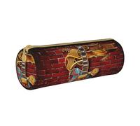 BNVSADC Note Guitar Printed Round Pencil Case Leather Pencil Pouch Cute Stationery Pencil Pen Bag for School Office Travel