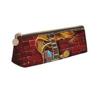 BNVSADC Note Guitar Printed Triangle Pencil Case Leather Pencil Pouch Cute Stationery Pencil Pen Bag for School Office Travel