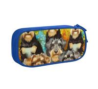 BNVSADC Oil Cute Schnauzer Dogs Printed Pencil Case Large Pen Bag Cute Pencil Box Pouch Office School Stationery Organizer for Girls Boys, Blue